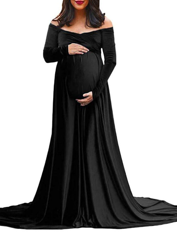 Off Shoulder Pleuche Mermaid Photoshoot Baby Shower Maternity Maxi Dress