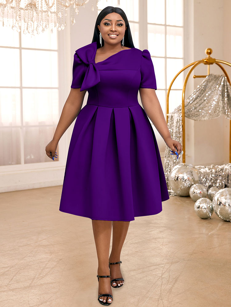 Elegant A Line Wedding Guests Dress With A Bow Puff Sleeve