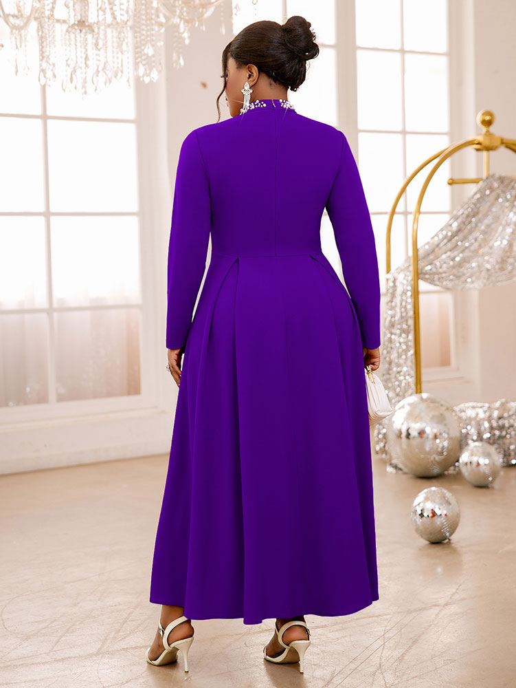 Elegant Beaded A Line Church Dress Pleated Half High Collar