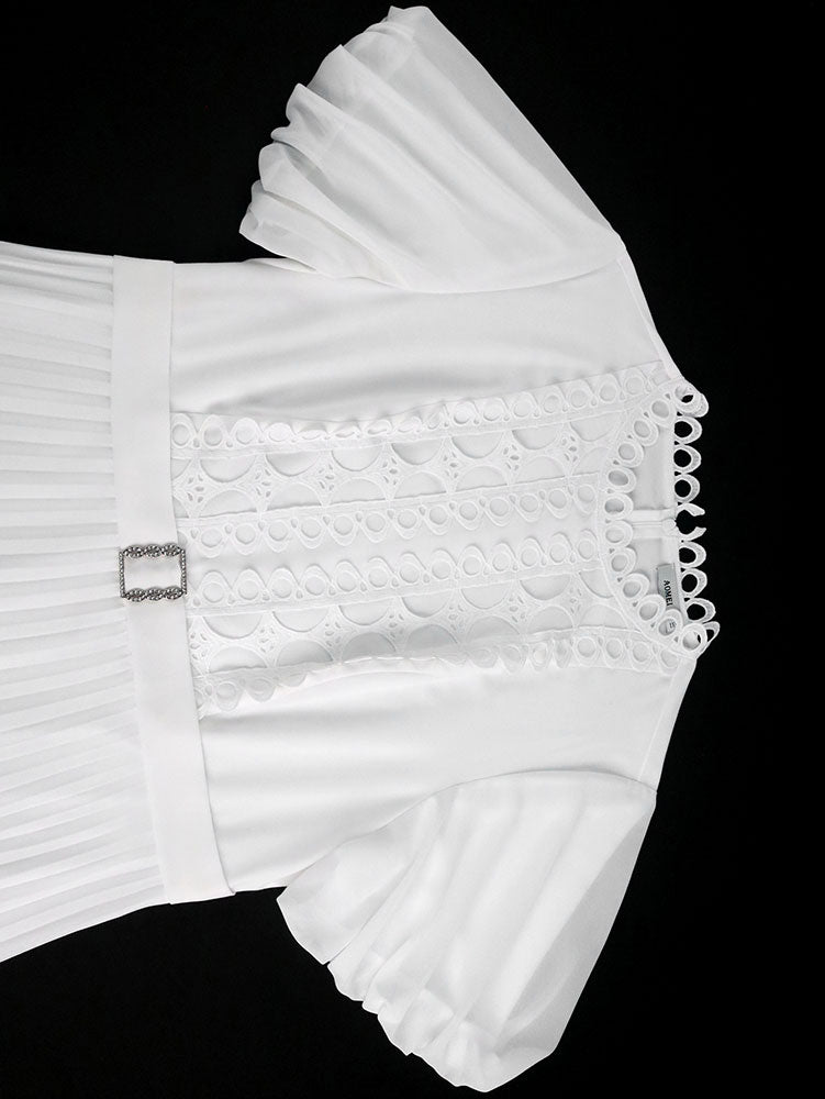 White Bridal Shower Outfits A Line Puff Sleeve Waist Belt