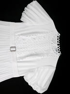 White Bridal Shower Outfits A Line Puff Sleeve Waist Belt