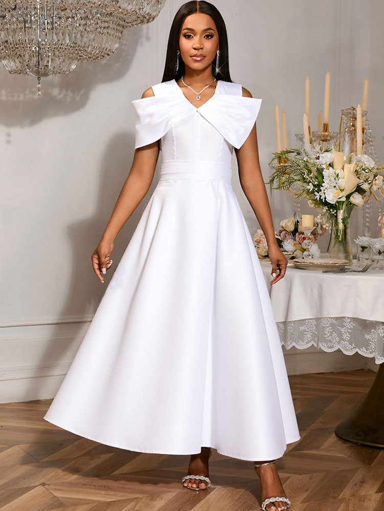 White Bridal Shower Outfits A Line Maxi Dresses With 3D Bow