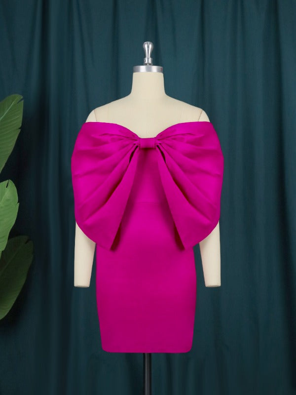 Plus Size Strapless Large Bowtie Party Mini Dress