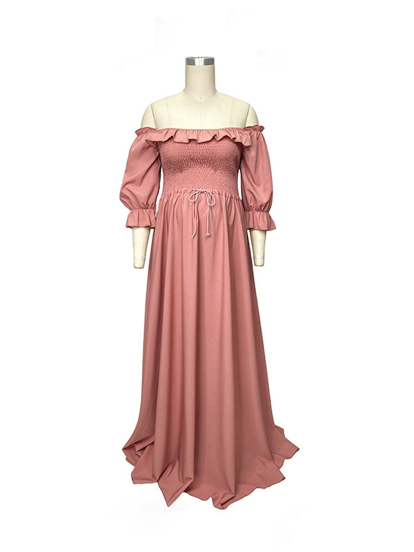 Pink Boho Flowy Bump Friendly Off Shoulder Photoshoots Maxi Dress