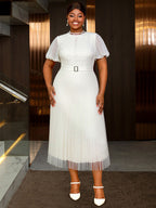 White Bridal Shower Outfits A Line Puff Sleeve Waist Belt
