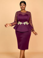 Wedding Party Outfits Church Patchwork Pencil Dress Woman