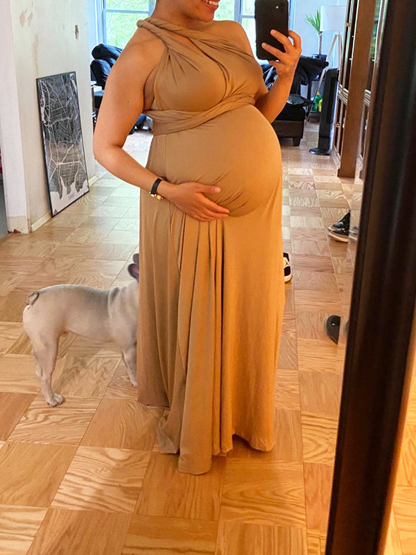 Solid Multi-Way Wrap Convertible Backless Tie Back Wedding High Elasticity Maternity Photoshoot Maxi Dress