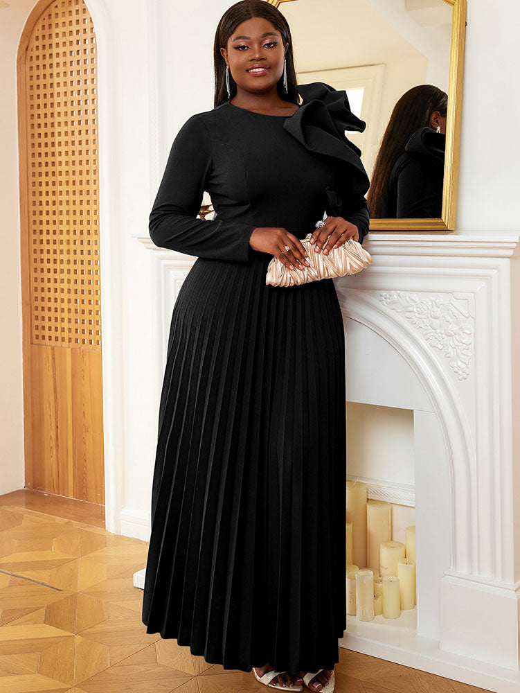 Women Vintage Pleated Maxi Christmas Party Dress