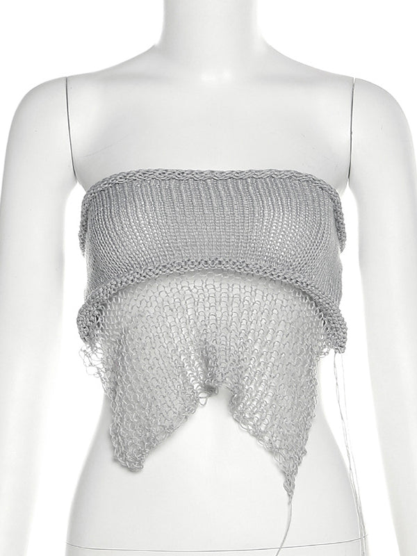 Grey 2 Pieces Tube Mesh Tie Slit Drawstring Chic Bodycon Photoshoot Baby Shower Maternity Maxi Dress