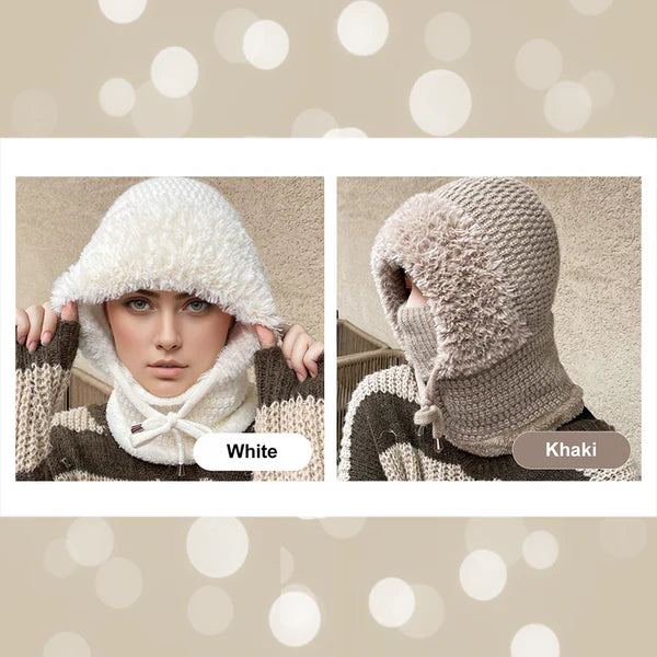 Women's Winter One-Piece Knitted Beanie Scarf Mask 3-in-1 Balaclava