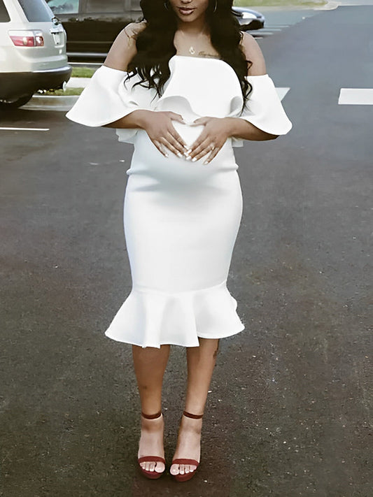 Ruffle Off Shoulder Mermaid Baby Shower Gorgeous Elegant Party Pregnant Maternity Maxi Dress