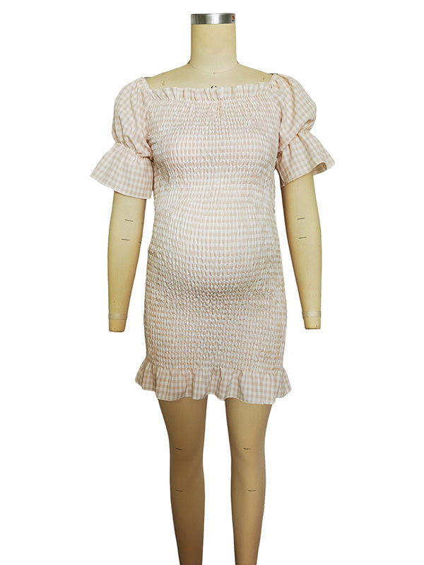 Ruffle Off Shoulder Long Sleeve Bodycon Baby Shower Maternity Midi Dress