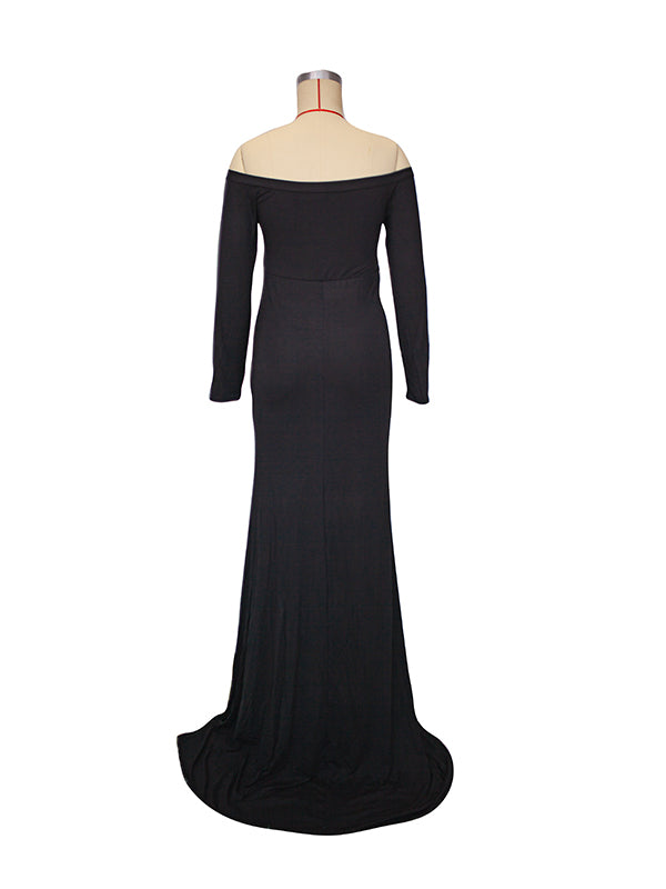 Side Split Mermaid Off Shoulder Bodycon Photoshoot Maternity Maxi Dress