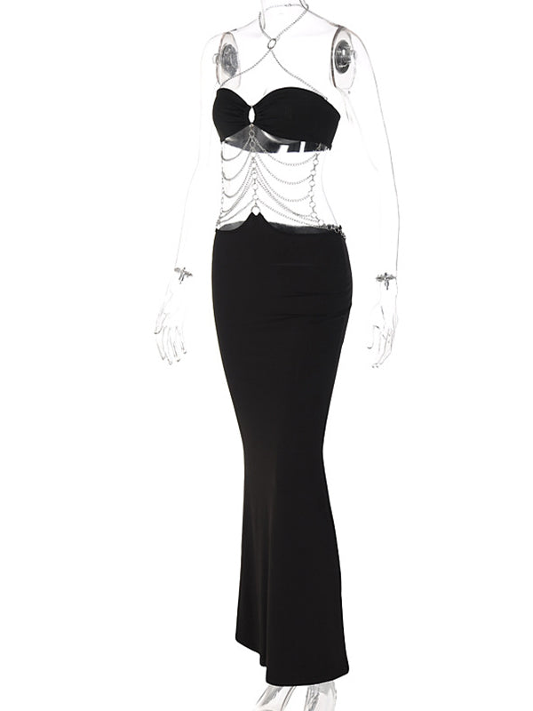 Black Cut Out Chain Halter Neck Bodycon Photoshoot Elegant Maternity Maxi Dress