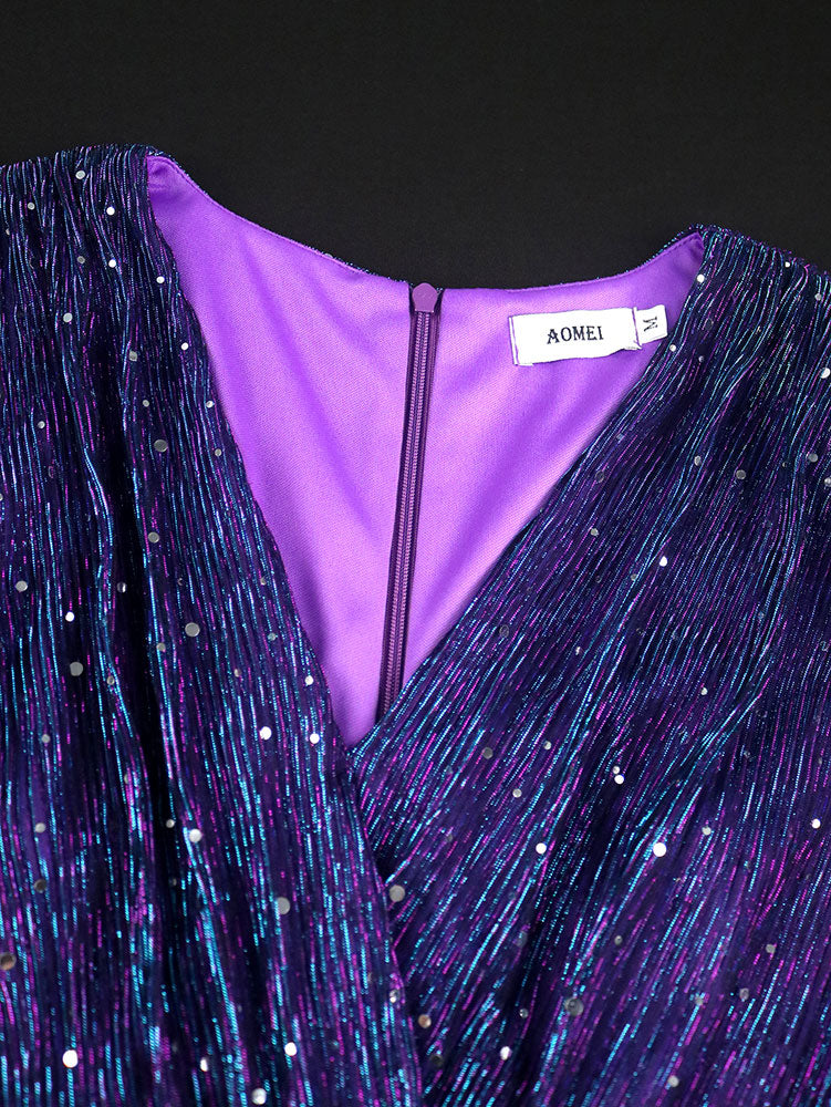 Purple Sequins A Line Dress Party Wedding Evening Outfits
