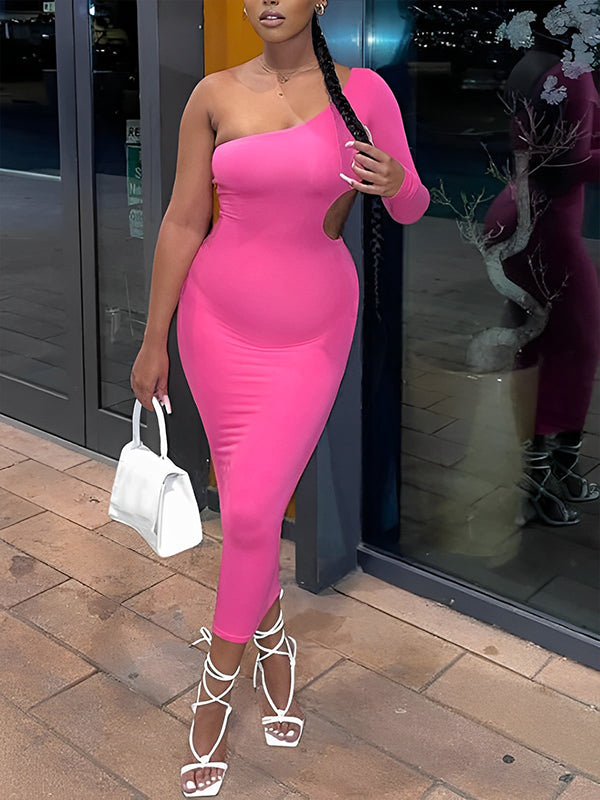 One Shoulder Cut Out Irregular Bodycon Long Sleeve Fashion Baby Shower Maternity Maxi Dress