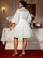 White A Line Shirt Dresses With Waist Belt Single Breasted