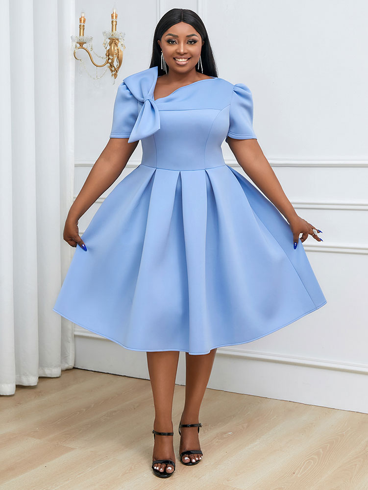 Elegant A Line Wedding Guests Dress With A Bow Puff Sleeve