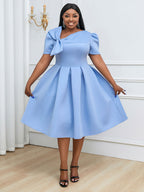 Elegant A Line Wedding Guests Dress With A Bow Puff Sleeve
