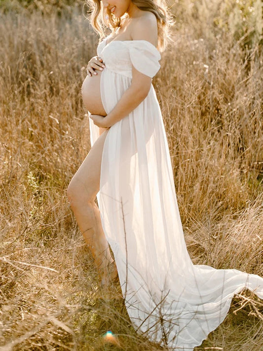 Off-shoulder Grenadine Cross Chest Maternity Dresses For Photoshoot Maxi Dress
