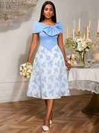 Elegant Jacquard Midi A Line Wedding Guests Dress Big Bow