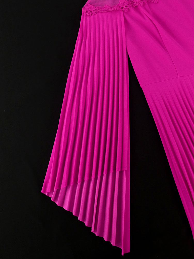 Rose A Line Dress Pleated Half High Collar Shawl sleeves