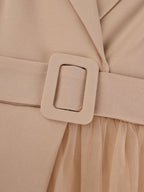 DRESS A Line Blazer Dresses With Waist Belt Patchwork Mesh Skirt