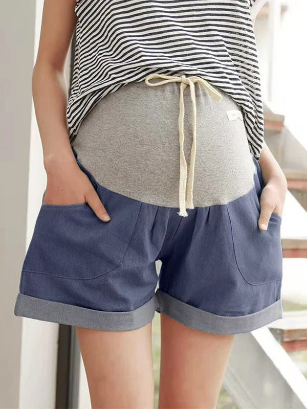 Lace Splicing Support The Bump Short Denim Maternity Pants