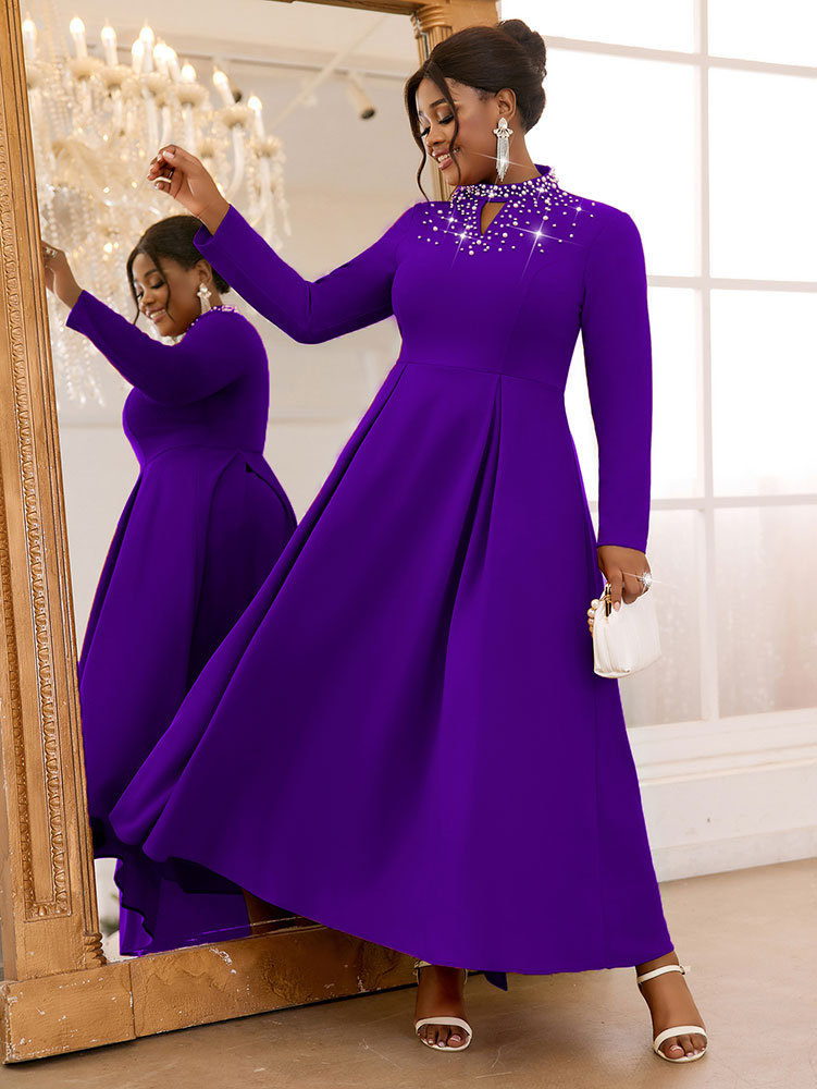 Elegant Beaded A Line Church Dress Pleated Half High Collar