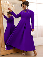Elegant Beaded A Line Church Dress Pleated Half High Collar