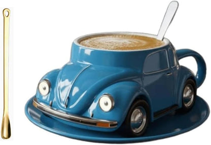 Beetle Shaped Coffee Mug, Handcrafted Imaginative Car Shaped Coffee Mug, Novelty Tea Cup Home Office Decor, Creative Gifts for Beetle Lovers (Blue)
