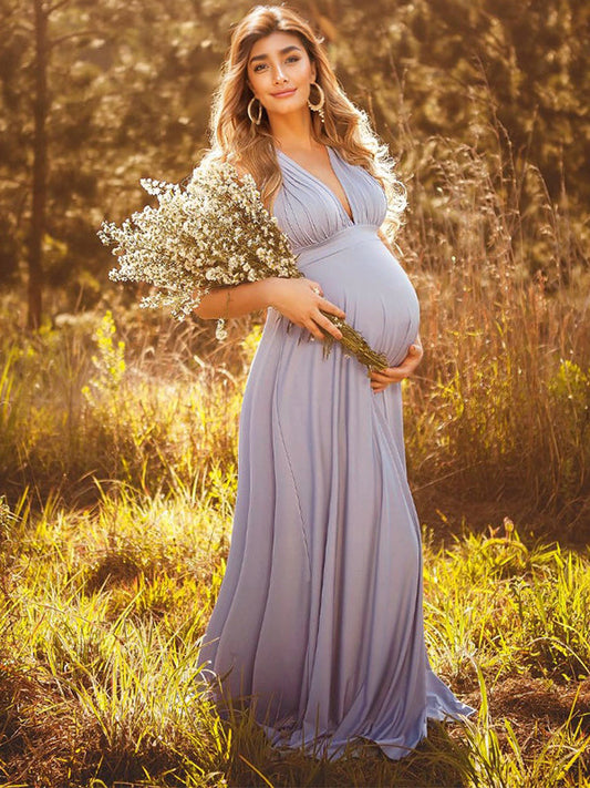 Spaghetti Strap Backless Tie Back High Waist Boho Photoshoot Maternity Maxi Dress