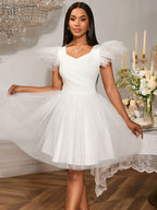 White Bridal Shower Outfits A Line Mini Puffy Mesh Dress