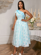Elegant Jacquard A Line Wedding Guests Dress One Shoulder