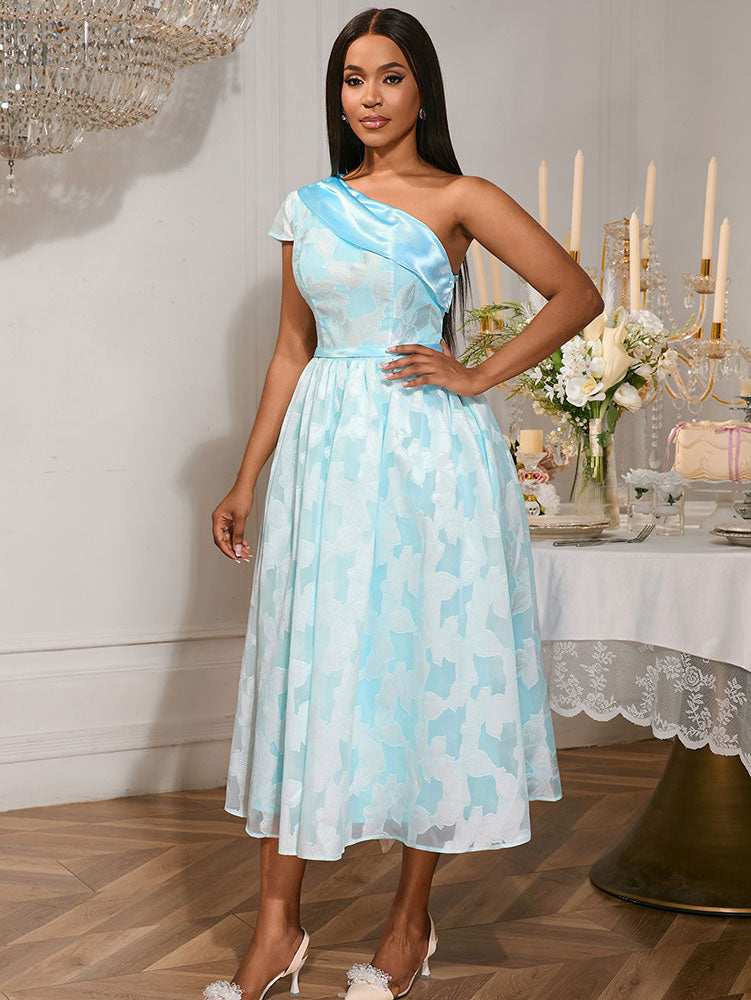 Elegant Jacquard A Line Wedding Guests Dress One Shoulder