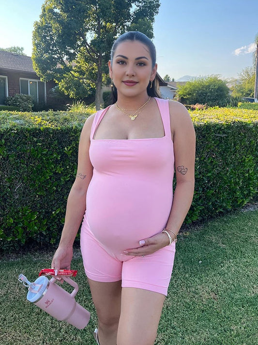Pink Open Back Bodycon Sports Going out Maternity Jumpsuit