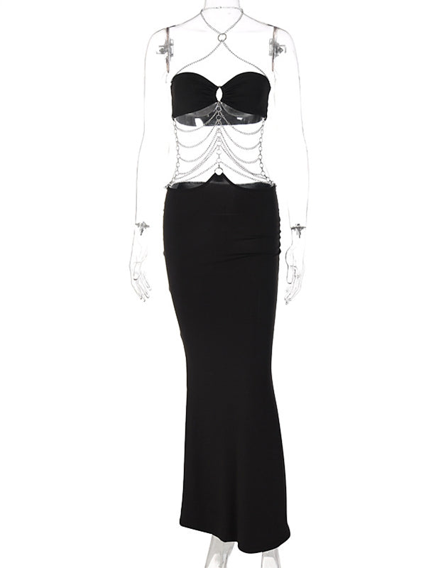 Black Cut Out Chain Halter Neck Bodycon Photoshoot Elegant Maternity Maxi Dress