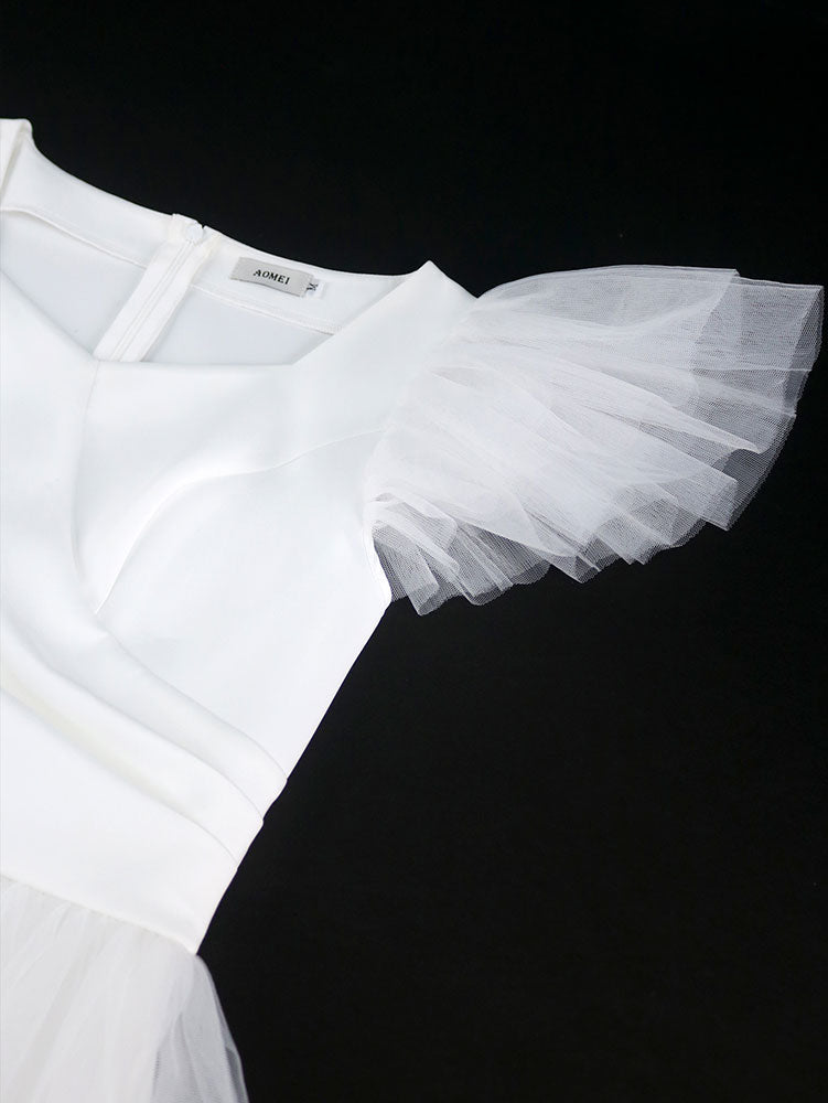 White Bridal Shower Outfits A Line Mini Puffy Mesh Dress