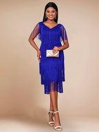 Sexy V Neck Sleeveless Fringe Dress Mini