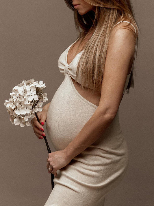 Beige Cut Out Spaghetti Strap Bodycon Fashion Photoshoot Maternity Maxi Dress