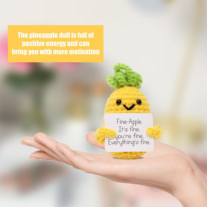 Funny Positive Pineapple, Knitted Pineapple Potato Toy with Encouraging Card Party Decoration Encouragement Gift