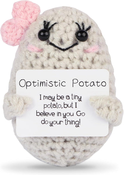 Hoedia Handmade Emotional Pickle Gift, Cucumber Crochet Doll Inspirational Gifts with Cards, Cute Knitted Funny Support Pickle Potato Friend Birthday (Emotional Strawberry)