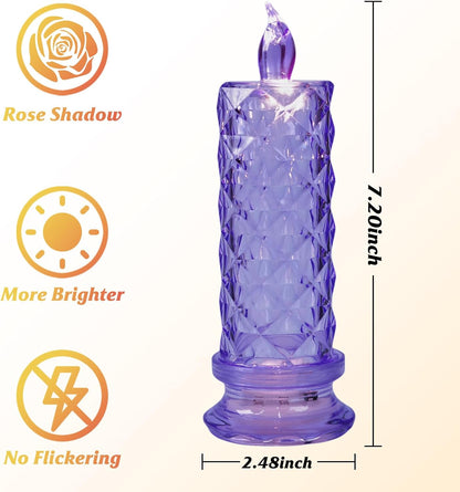 Rose Shadow LED Flameless Candles, 6PCS Romantic Battery Operated Candles Led Pillar Candles for Valentines Anniversary Wedding Christmas Decorations(White, D 2.5" x H 7.2")