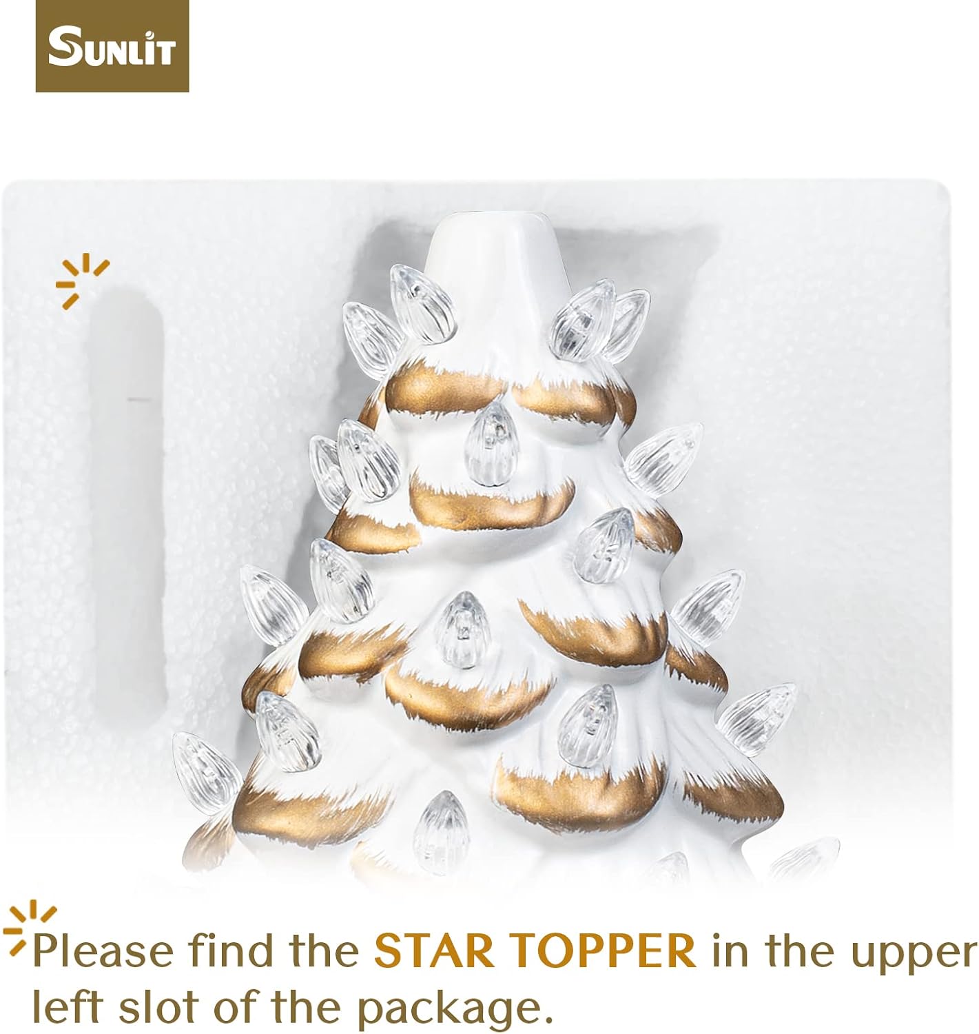 Cordless Lighted Glitter Ceramic Christmas Tree Vintage Tabletop Christmas Decoration Pre-Lit Colorful Mini Light Bulbs 13'' Traditional AA Battery Operated LED - White and Light Blue