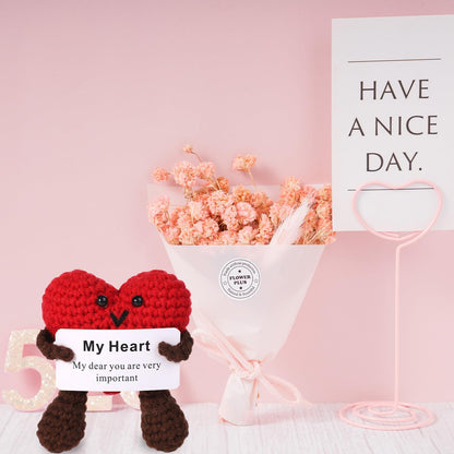 Positive Heart Crochet, Wool Yarn Funny Positive Knitted Toy Doll Red Heart Potato Doll with Encourage Card