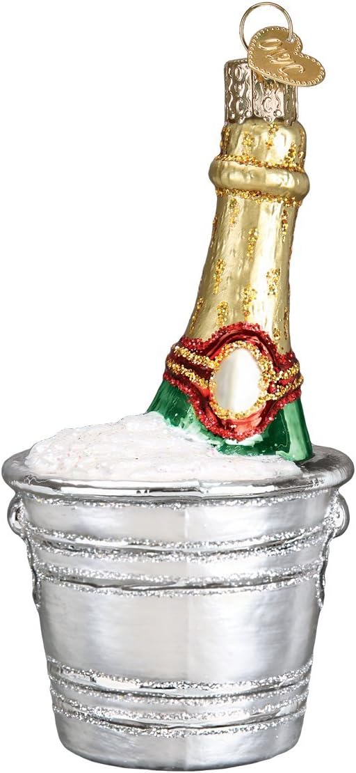 Old World Christmas Prosecco Bottle Glass Blown Ornament for Christmas Tree, Handcrafted Holiday Decoration, Adult Beverages Collection