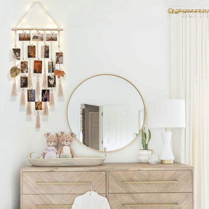 Hanging Photo Display Wall Decor, Macrame Wall Hanging Boho Room Bedroom Decor, Picture Frame Collage Board with Light 30 Clip, Christmas Gifts