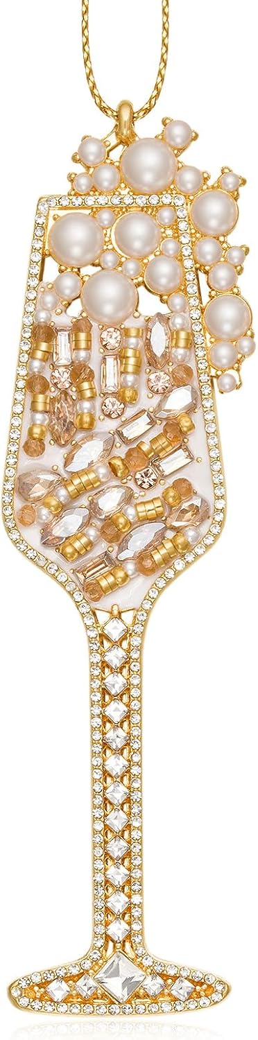 2025 Christmas Ornaments Champagne Ornament,Hanging Wine Glass Ornaments for Christmas Tree Decorations, Keepsake Gifts for Sisters Mother Grandma Women