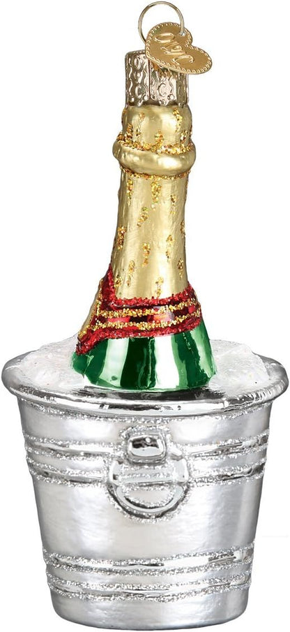 Old World Christmas Prosecco Bottle Glass Blown Ornament for Christmas Tree, Handcrafted Holiday Decoration, Adult Beverages Collection