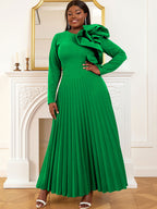 Women Vintage Pleated Maxi Christmas Party Dress